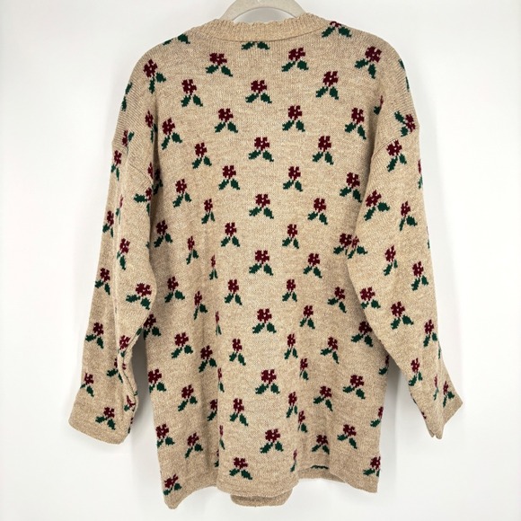 Vintage Dana Scott Pullover Sweater Knit Floral Bow Pattern Beige Red USA Size L - Picture 5 of 11